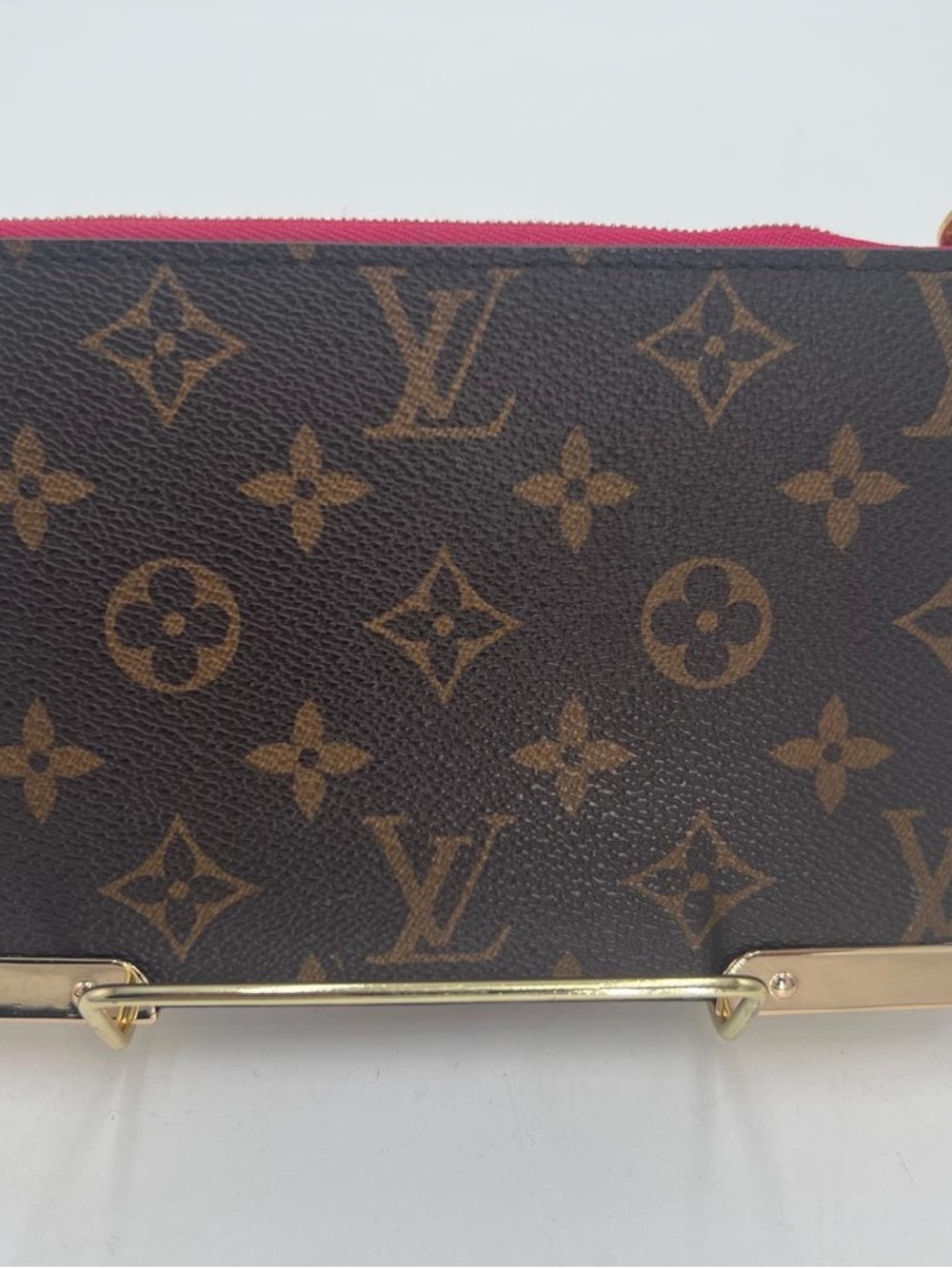 Louis Vuitton Monogram Wristlet Clutch in Brown with Pink Accent - Picture 10 of 16